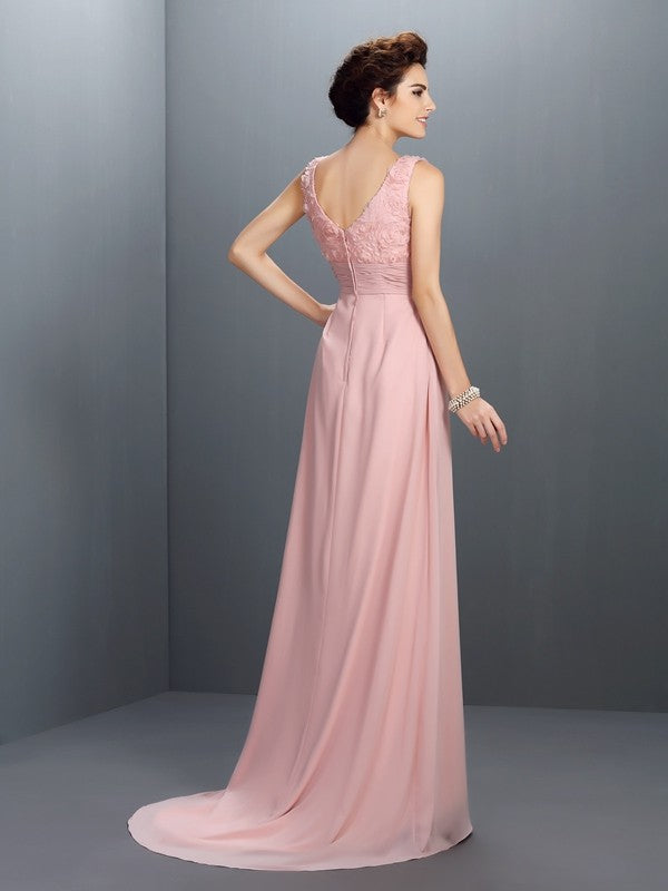 Gorgeous V-neck Beading Sleeveless Long Evening Dress Chiffon-ballbellauk