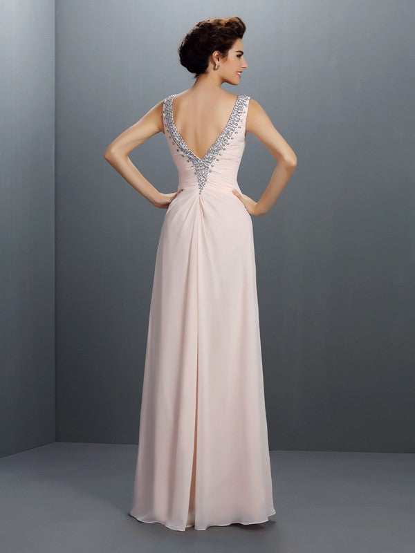 Gorgeous V-neck Beading Sleeveless Long Evening Dress Chiffon-ballbellauk