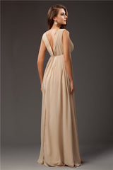 Gorgeous V-neck Beading Sleeveless Long Evening Dress Chiffon-ballbellauk