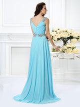 Gorgeous V-neck Beading Sleeveless Long Evening Dress Chiffon-ballbellauk