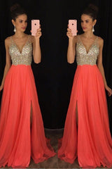 Gorgeous V-neck Beading Sleeveless Long Evening Dress Chiffon-ballbellauk