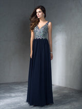 Gorgeous V-neck Beading Sleeveless Long Evening Dress Chiffon-ballbellauk