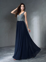 Gorgeous V-neck Beading Sleeveless Long Evening Dress Chiffon-ballbellauk