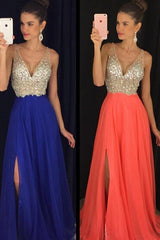 Gorgeous V-neck Beading Sleeveless Long Evening Dress Chiffon-ballbellauk