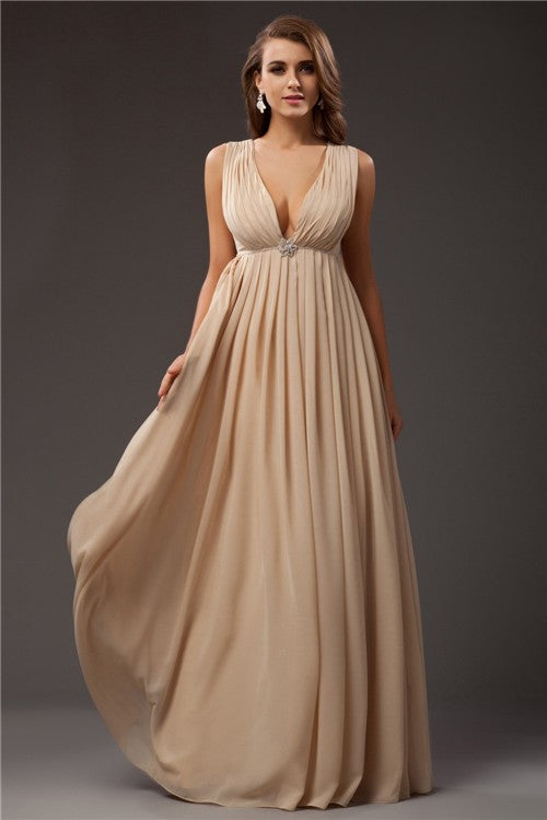 Gorgeous V-neck Beading Sleeveless Long Evening Dress Chiffon-ballbellauk