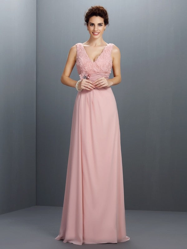 Gorgeous V-neck Beading Sleeveless Long Evening Dress Chiffon-ballbellauk