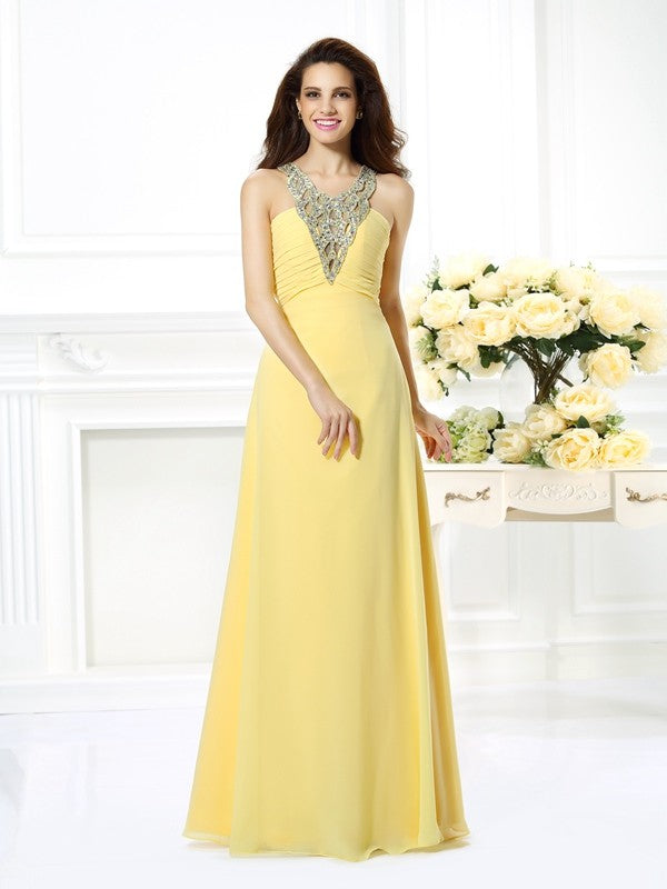 Gorgeous V-neck Beading Sleeveless Long Evening Dress Chiffon-ballbellauk