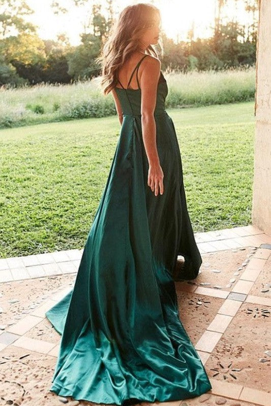 Gorgeous V-neck Elastic Woven Satin Sleeveless Ruffles Prom Dress-ballbellauk