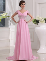 Gorgeous V-neck Long Short Sleeves Beading Evening Dress Chiffon-ballbellauk