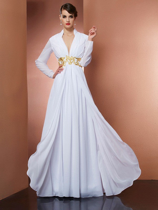 Gorgeous V-neck Long Sleeves Long Evening Dress Chiffon-ballbellauk