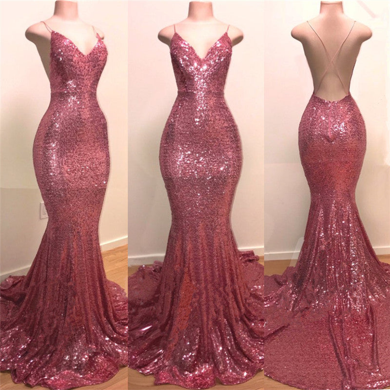 Gorgeous V-Neck Mermaid Evening Dress with Sequins-ballbellauk