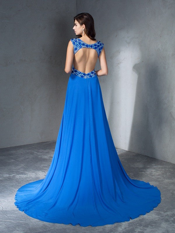 Gorgeous V-neck Sequin Sleeveless Long Evening Dress Chiffon-ballbellauk