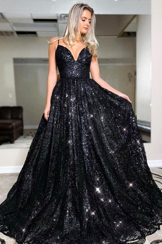 Gorgeous V-neck Sequin Sleeveless Sequins Prom Dress-ballbellauk