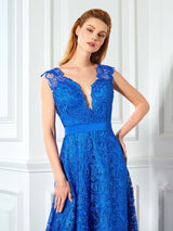 Gorgeous V-neck Sleeveless Bowknot Lace Prom Dress-ballbellauk