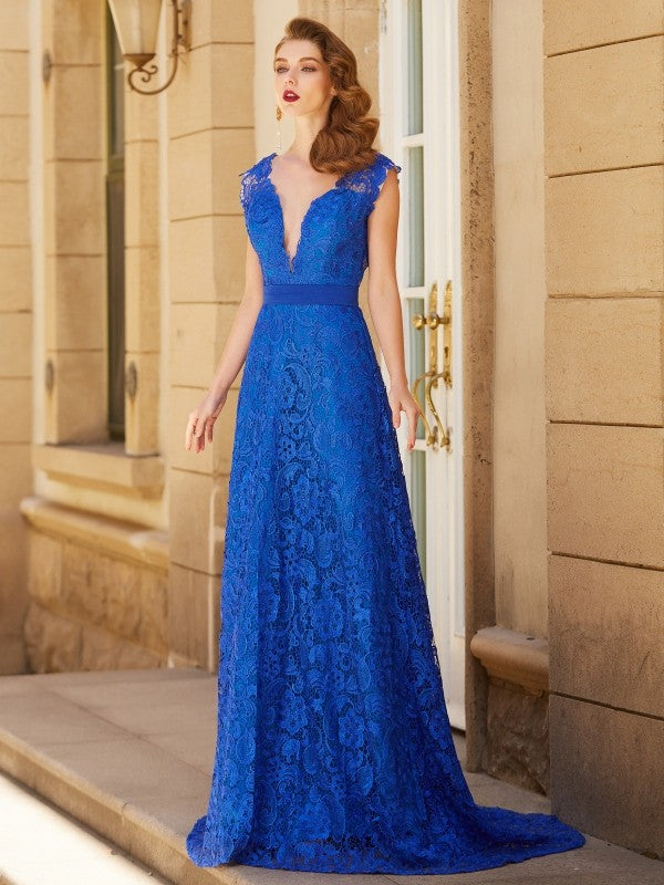 Gorgeous V-neck Sleeveless Bowknot Lace Prom Dress-ballbellauk