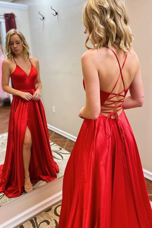 Gorgeous V-neck Sleeveless Elastic Woven Satin Ruffles Prom Dress-ballbellauk