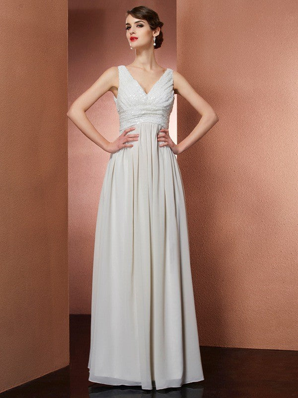 Gorgeous V-neck Sleeveless Long Evening Dress Chiffon-ballbellauk