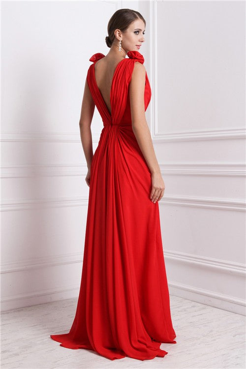 Gorgeous V-neck Sleeveless Long Hand-Made Flower Evening Dress Chiffon-ballbellauk