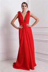 Gorgeous V-neck Sleeveless Long Hand-Made Flower Evening Dress Chiffon-ballbellauk