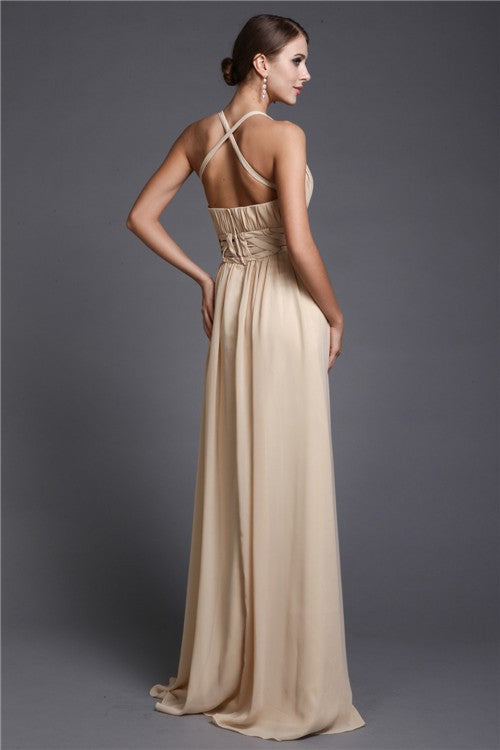 Gorgeous V-neck Sleeveless Long Ruffles Evening Dress Chiffon-ballbellauk