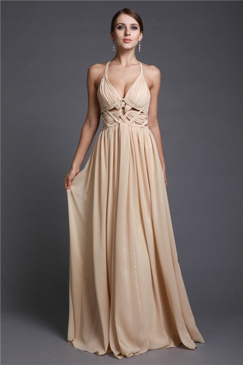 Gorgeous V-neck Sleeveless Long Ruffles Evening Dress Chiffon-ballbellauk