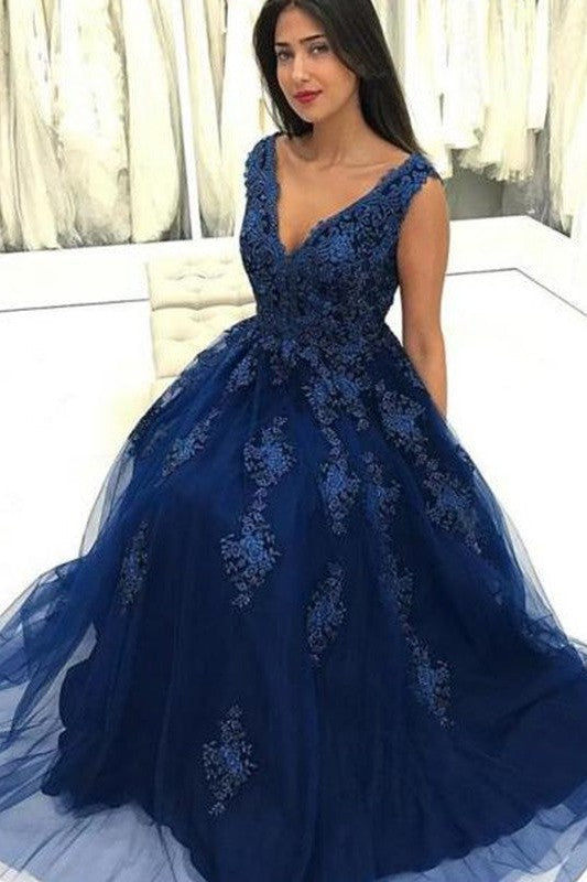 Gorgeous V-neck Sleeveless Long Tulle Prom Dress-ballbellauk