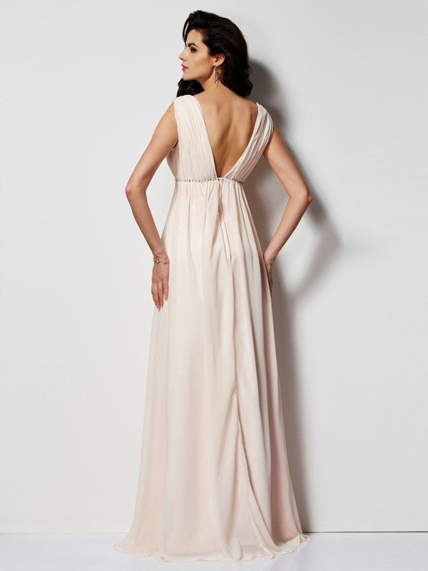 Gorgeous V-neck Sleeveless Pleats Long Evening Dress Chiffon-ballbellauk