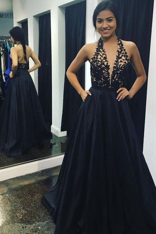 Gorgeous V-neck Sleeveless With Appliques Prom Dress Long Online-ballbellauk