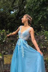 Gorgeous V-neck Tulle With Appliques Sleeveless Prom Dress-ballbellauk