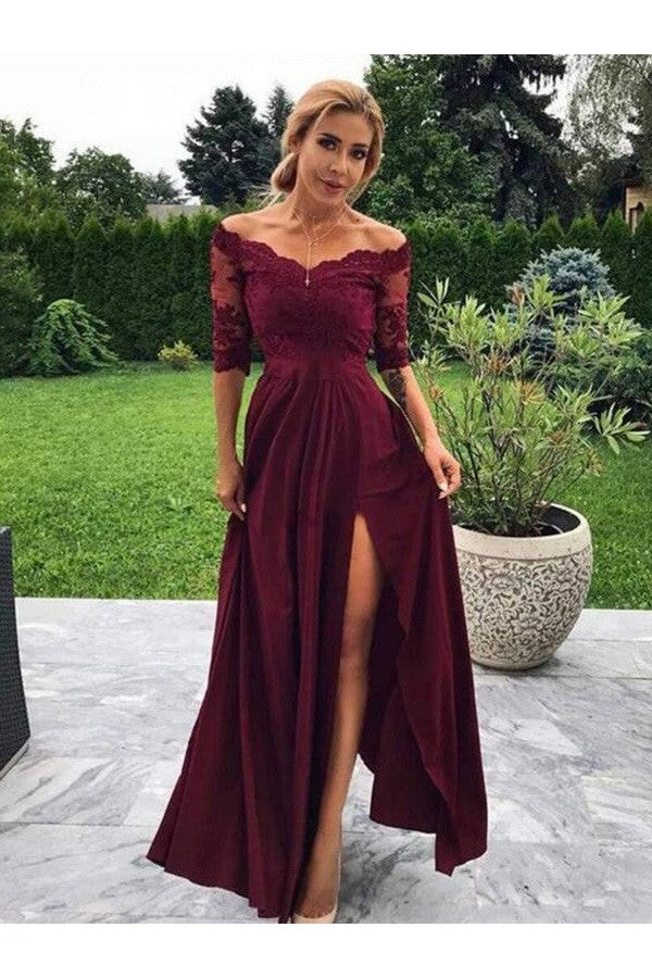 Gorgeous With Appliques Off-the-Shoulder Half Sleeves Long Prom Dress-ballbellauk