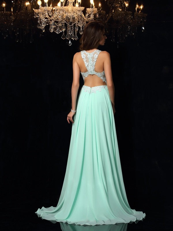 Gorgeous With Appliques Sleeveless Long Evening Dress Chiffon-ballbellauk