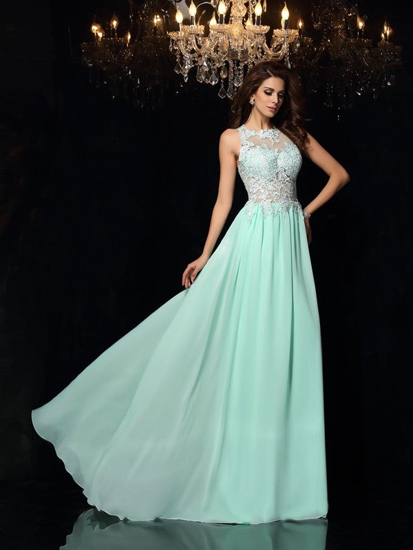 Gorgeous With Appliques Sleeveless Long Evening Dress Chiffon-ballbellauk