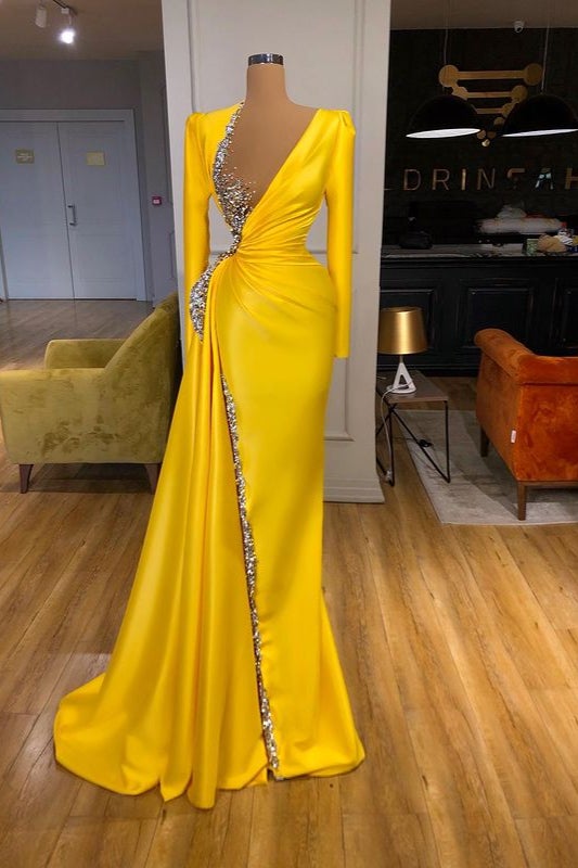 Gorgeous Yellow Prom Dress UK with Beads and Sequins-ballbellauk