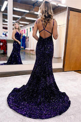 Grad Party Ready: Blue Mermaid Evening Dress with Red & Black Open Back-ballbellauk