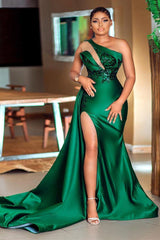 Green Mermaid Prom Dress UK with Sequins and Split - One-Shoulder Style-ballbellauk