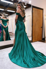 Green Off-The-Shoulder Mermaid Evening Dress with Split for Online Prom-ballbellauk