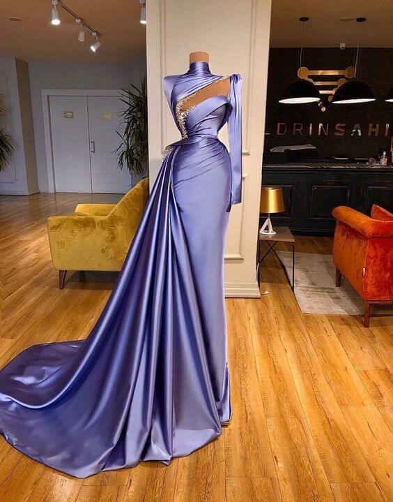 High Neck Long Sleeves Prom Dress UK with Beadings and Ruffles-ballbellauk