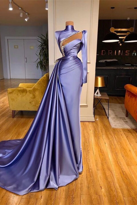 High Neck Long Sleeves Prom Dress UK with Beadings and Ruffles-ballbellauk