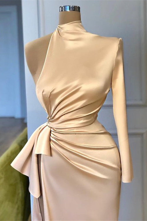 High Neck Long Sleeves Split Mermaid Prom Dress UK in Champagne-ballbellauk