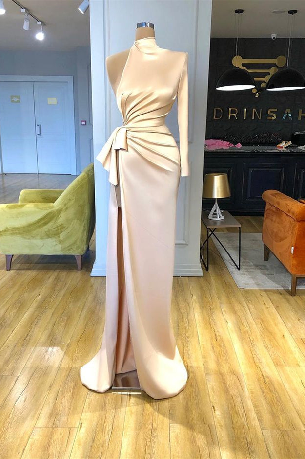 High Neck Long Sleeves Split Mermaid Prom Dress UK in Champagne-ballbellauk