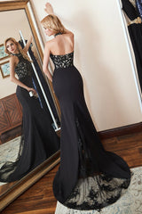 High-Neck Mermaid Prom Dress UK with Black Appliques-ballbellauk