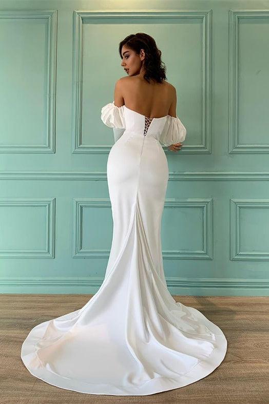 Ivory Bubble Sleeves Sweetheart Mermaid Prom Dress UK With Split-ballbellauk