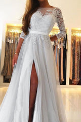 Lace Split A-Line Prom Dress UK with Long Sleeves-ballbellauk