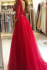 Lace Split A-Line Prom Dress UK with Long Sleeves-ballbellauk