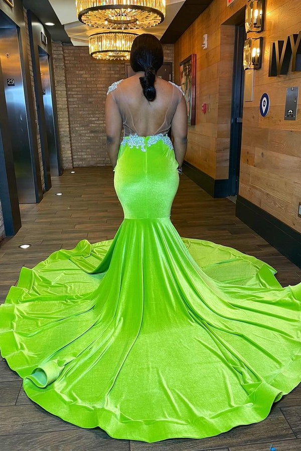 Light Green Mermaid Sleeveless Prom Dress UK with Beaded Appliques-ballbellauk