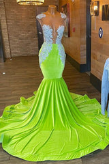 Light Green Mermaid Sleeveless Prom Dress UK with Beaded Appliques-ballbellauk