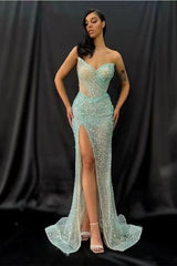 Light Green Strapless Sweetheart Mermaid Prom Dress UK With Sequins-ballbellauk