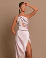 Light Pink One-Shoulder Mermaid Prom Dress UK With Split For Party-ballbellauk