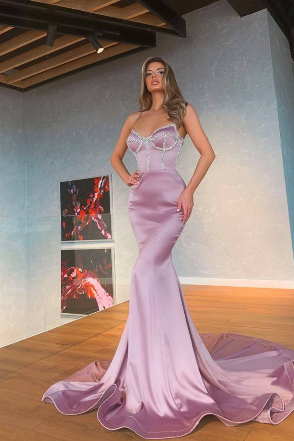 Light Purple Mermaid Spaghetti-Straps Prom Dress UK With Sequins-ballbellauk