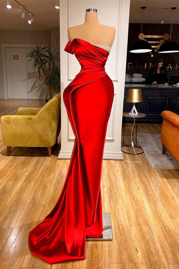 Long Red Strapless Prom Dress UK with Beadings-ballbellauk